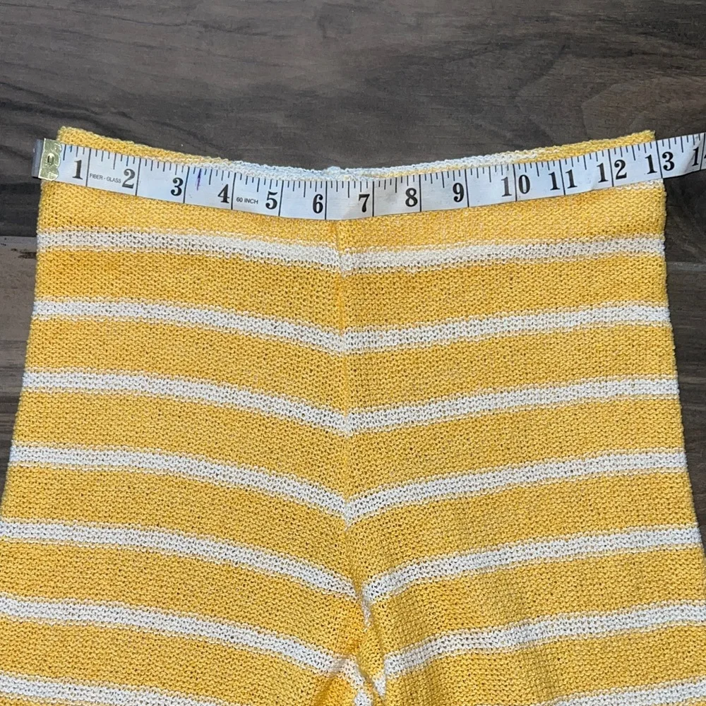 Zara | Knit Pant High Waisted Flare Leg Yellow Striped Elastic Waistband Small - Picture 6 of 12